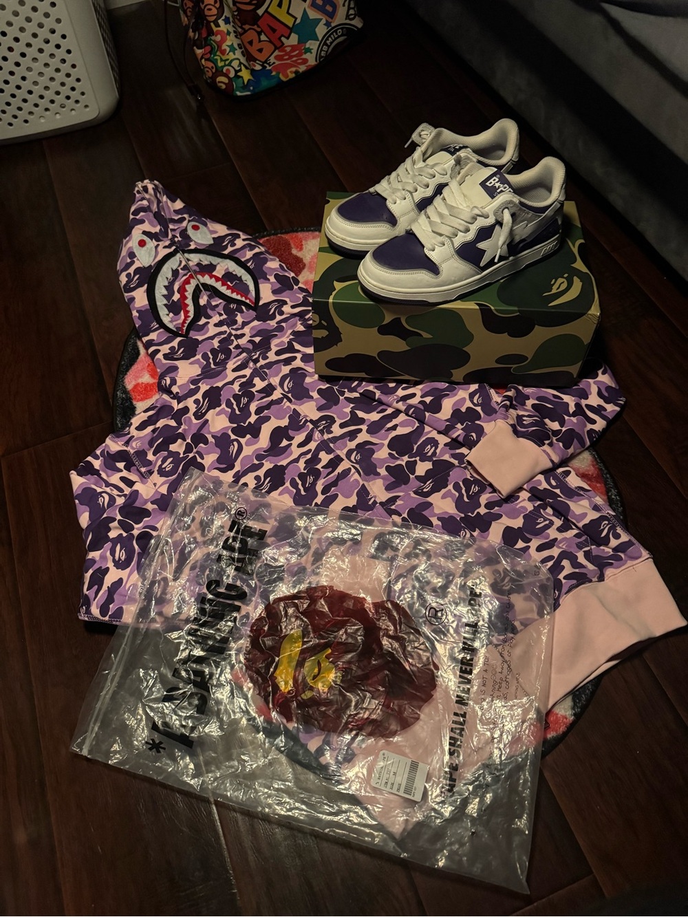 Bape Kids Purple & Pink Camo Shark Hoodie